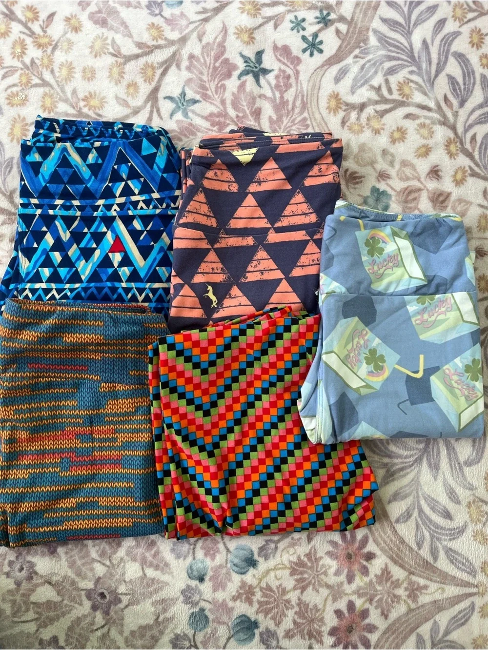 LuLaRoe Mixed Printed‎ Leggings Bundle - Blue, Coral, Gray, Multicolor, Teal